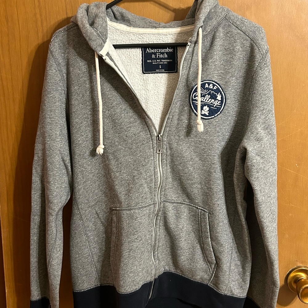 Abercrombie & Fitch Gray Zip Up Hooded Sweatshirt Jacket Size Small‎
